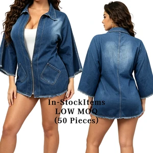 Fringed Denim Jacket Women Oversized Batwing Sleeve Frayed Hem Distressed Vintage Jean Jacket Streetwear Fashion Coat