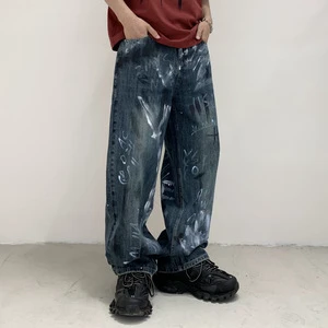 Plus Size High-end Designer Jeans 1: 1 Culotte Jeans Homme Baggy Y2k Jean Zipper Men Screen Printed Graffiti Denim Pant