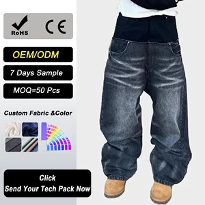 Men's Wide Leg High Waist Vintage Streetwear Denim Jeans 100% Cotton Dark Wash Breathable Regular Fit