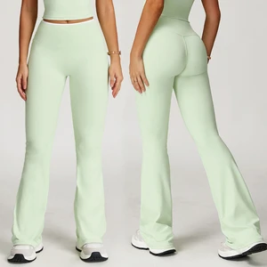 High-Elastic Women's Micro-Yoga Pants Naked High Waist Slim Hip Wide Leg Wear for Sports Fitness Fitness Yoga