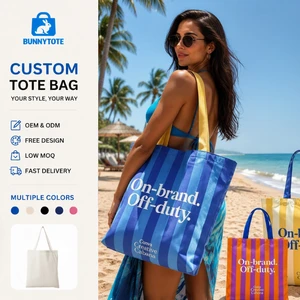BunnyTote Eco-Friendly Customizable High-Vibe Coastal Cabana Letter Canvas Tote Medium Sandbar Sun-Safe Essentials Beach Bag