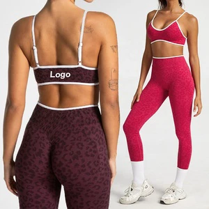 YIYI Leopard Print Seamless Yoga Suit Adjustable Strap Bra Workout Set for Women High Waist Scrunch Booty Lift Leggings Set