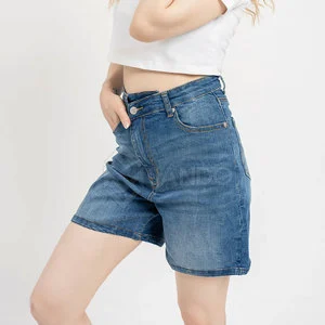 Best Selling High Quality 100% Cotton Women Jeans Shorts Dark Wash Button Fly Durable Breathable Comfortable Fashion Clothing