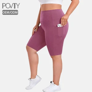 POVTY OEM Custom Printed Women Plus Size Biker Shorts with Pockets High Yoga Waist Soft Spandex Athletic Shorts for Yoga Workout