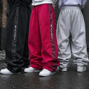 Custom Acid Wash Letter Screen Print Color Block Joggers Oversized Streetwear Baggy Sweatpants Men Retro Loose Fit Track Pants