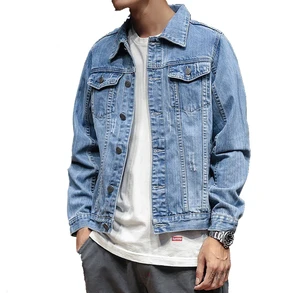 Outdoor Top Design Mens Denim Jacket Solid Casual Mens Jeans Coat Fashion Stand Clothes for Men Black Blue Denim Jacket