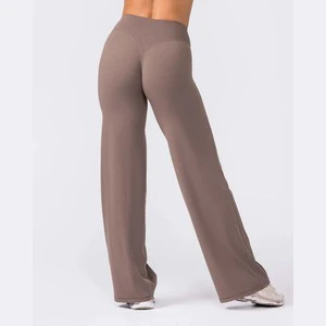 Custom Logo Women Quick Dry Athleisure Wear Fitness Full Length Invisible Scrunch Straight Leg Leggings No Front Seam Yoga Pants