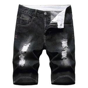 Men's Mid Waist Knitted Straight Denim Shorts Breathable Cotton Eco-Friendly Windproof Comfortable Summer Use Casual Streetwear