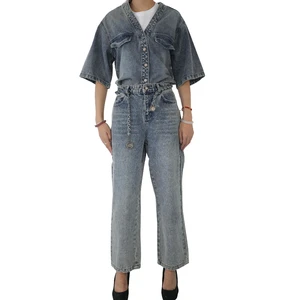 Casual Wear Short Jacket and Jeans Women Clothing Jeans Suits 2 Piece Women Jean Set for Women