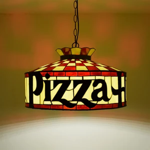 Stained Glass Pizza Hand Welded Process Chandelier Art Decoration Tiffany Style Hut Chandelier Restaurant Pendant Lamp