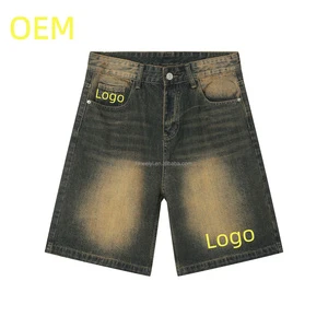 Custom Logo OEM Service Vintage Denim Shorts High Quality Embroidery Straight Fit Y2K Streetwear Breathable Zipper Fly