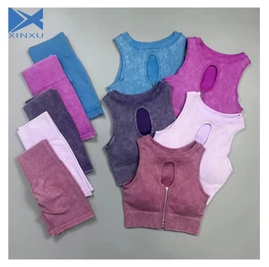 XINXU Wholesale Yoga Sets Solid Sports Zipper Bra Ribbed Top Quick-dry Fitness Women Yoga 5pcs Sets Gym