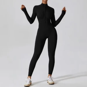 Long Sleeve Front Zipper Sports Wear Jumpsuit Yoga Overalls Women Active Gym Training Bodycon Custom Athletic Fitness Jumpsuits