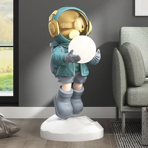 Astronaut Blue Living Room Large Decorative Floor Lamp Exhibition Hall Hotel Corner Standing Light Resin Sculpture Ornament