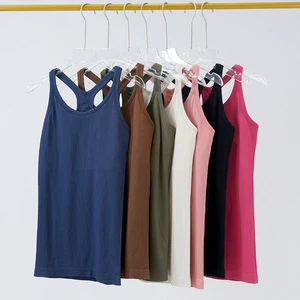 Women's Beautiful Back Seamless Knitted Ribbed Sports Tank Top Camisole Cross Shaped Breathable Yoga Top Elastic Fitness Vest