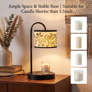 Dimmable Jungle Animal Print Candle Warmer Lamp With Bamboo Shade And Black Metal Base