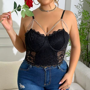 SMOOTH Customized Plus-size Women's Hot-selling Lace Hollow-out Sexy Underwire Chain Camisole