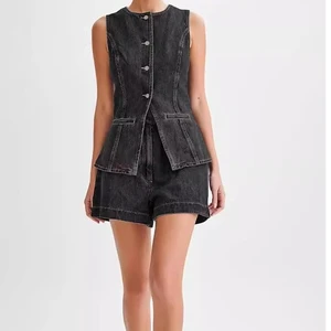 Best Premium Factory Sale Women's Casual Denim Jacket Set Solid Pattern Button Vintage Sweet Winter Season Best Price Trending