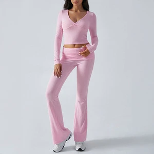 yoga Autumn and Winter Women's Casual Sports Tight Knit Long Sleeved Tight Pants Two-piece Set