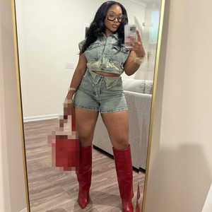 Fashion Streetwear Spring Matching Set Denim Jeans Crop Jacket With Short Two-Piece Suit Top and Pants Women's Denim Sets