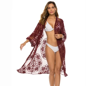 Women's Cover Ups Beachwear Sexy Bikini Cover up Solid Color Beach Lace Cover Ups