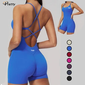 One-piece Yoga Short Jumpsuit Women's Fitness Breathable Bodysuit Sports Running Sleeveless Jumpsuit Fitness Sports Wear