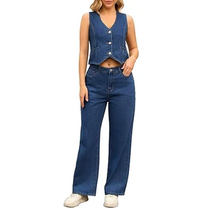 High Quality Women's Denim Set Sleeveless Denim 2-Piece Set Customized Size And Color Made in Pakistan