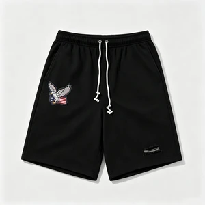 Distressed Black Shorts With American Eagle Embroidery And Ripped Hem Casual Summer Streetwear Pants For Men
