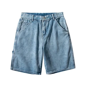 Summer New Men's Hip Hop Mid Waist Print Stretch Casual Short Denim Shorts Blue Black