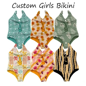 Hot-Selling Summer Kids Baby Girls Reversible Swimsuits Hawaii Printed Adjust Strap Kids Girls Sexy Holed Bikini