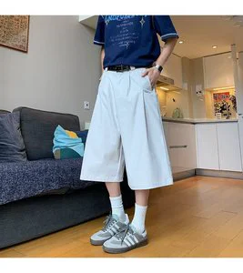 Custom Logo Men's Summer Casual Textured Solid Half Pants Loose Breathable Lazy Straight Leg Pants