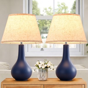 Boho Farmhouse Table Lamps Pair 19 Inch Tall Ceramic Lamp With E26 Base Beige Fabric Shade Nightstand Lamp For Guest Room Dorm