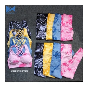 XINXU 2024 Seamless Yoga Sets Tie Dye Workout High Waist Leggings for Women Gym Bra Dye Sports Sets