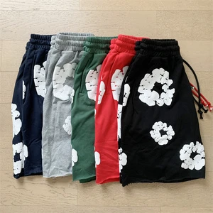 Customized High-quality Men's Jacquard Cotton Flower Pattern Foam Printed Sports Pants, 100% Pure Cotton Street Shorts