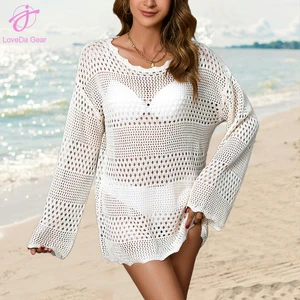 Loveda Wholesale Women Beach Cover-up Openwork Knit Long-sleeved Bikini Swimsuit Sun protection Clothing