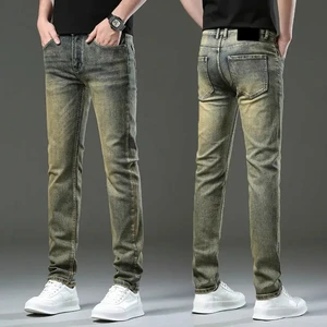Plus Size Men Slim Fit Straight Leg Distressed Washed Denim Jeans Mid Waist Casual Style 100% Cotton Woven Pants