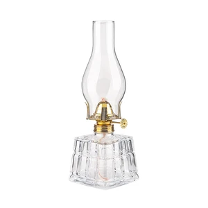 Large 28*7cm Square Glass Clear Kerosene Lamp Indoor Decorative Vintage Hurricane Oil Lantern IP44 Rated Dimmable
