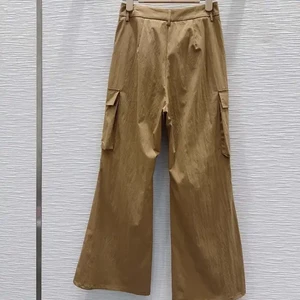2026 Latest Fashionable Brown Flared Casual Pants for Women with Elastic Waist High Waist Loose Fit Spring Season
