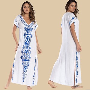 Hot Selling Beach Cover Ups Rayon Embroidered Beach Gown Bikini Cover Ups Casual Dresses
