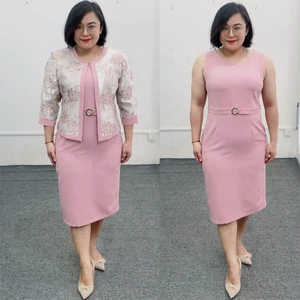 Quality Turkey Women Formal Square Pattern Two-Piece Plus Size Brocade African Church Suits One Set Knee Length Eco-Friendly