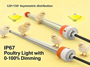 T8 Poultry Light IP67 Flicker-free 0-100% Dimming Red+White Switchable 4ft 24W 130lm/W 5-Year Warranty