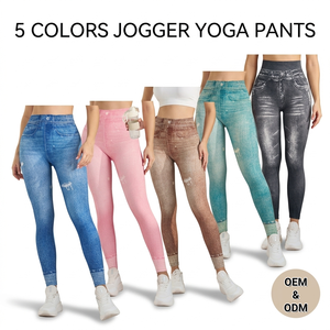 OEM Custom Women High Waist 3D Faux Ripped Denim Print Sporty Pants Stretch And Slim Fit Jean Style Streetwear Yoga Leggings