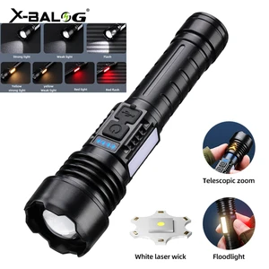 New Cross-Border High-Power ABS Flashlight Side Light Waterproof White Laser Zoomable Durable Camping Flashlight