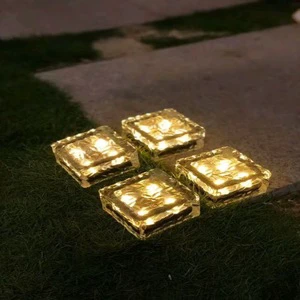Waterproof LED Light Bead Landscape Ground Plug Solar-Powered IP65 Rated Ice Brick Lamp Decorative Garden Light