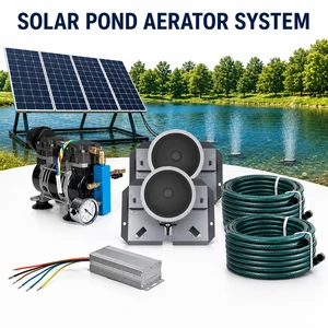Solar Powered Pond Aerator 50LPM Portable DC Pump With 2diffusers And 2sink Hose For 0.5 Acres Up To 6m Depth Fish Ponds