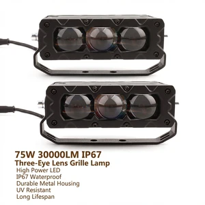 Car Accessories Car Grille Lights 75W 30000LM 3 Lens Bi Led Projector Lens Grille Light with Bracket