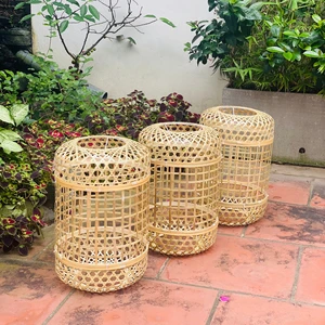 Bao Minh Midcentury Bamboo Table Lamp Traditional Farmhouse Design Rattan Night Light Vietnam Origin for Bedside Outdoor Use
