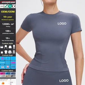 Custom Quick-Drying Seamless Yoga Short-Sleeve Top Round Neck Athletic Fitted Yoga T-Shirt Women Outdoor Running Sports Top