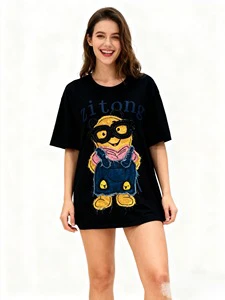 Zitong Plus-size Women's T-shirt, Short-sleeved, Loose Round-neck, Printed Breathable Spandex/cotton Top
