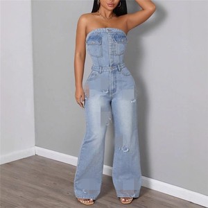 Corss Patch Jeans Jumpsuits Summer 2025 Women Strapless Denim Rompers Playsuits One Pieces Overalls